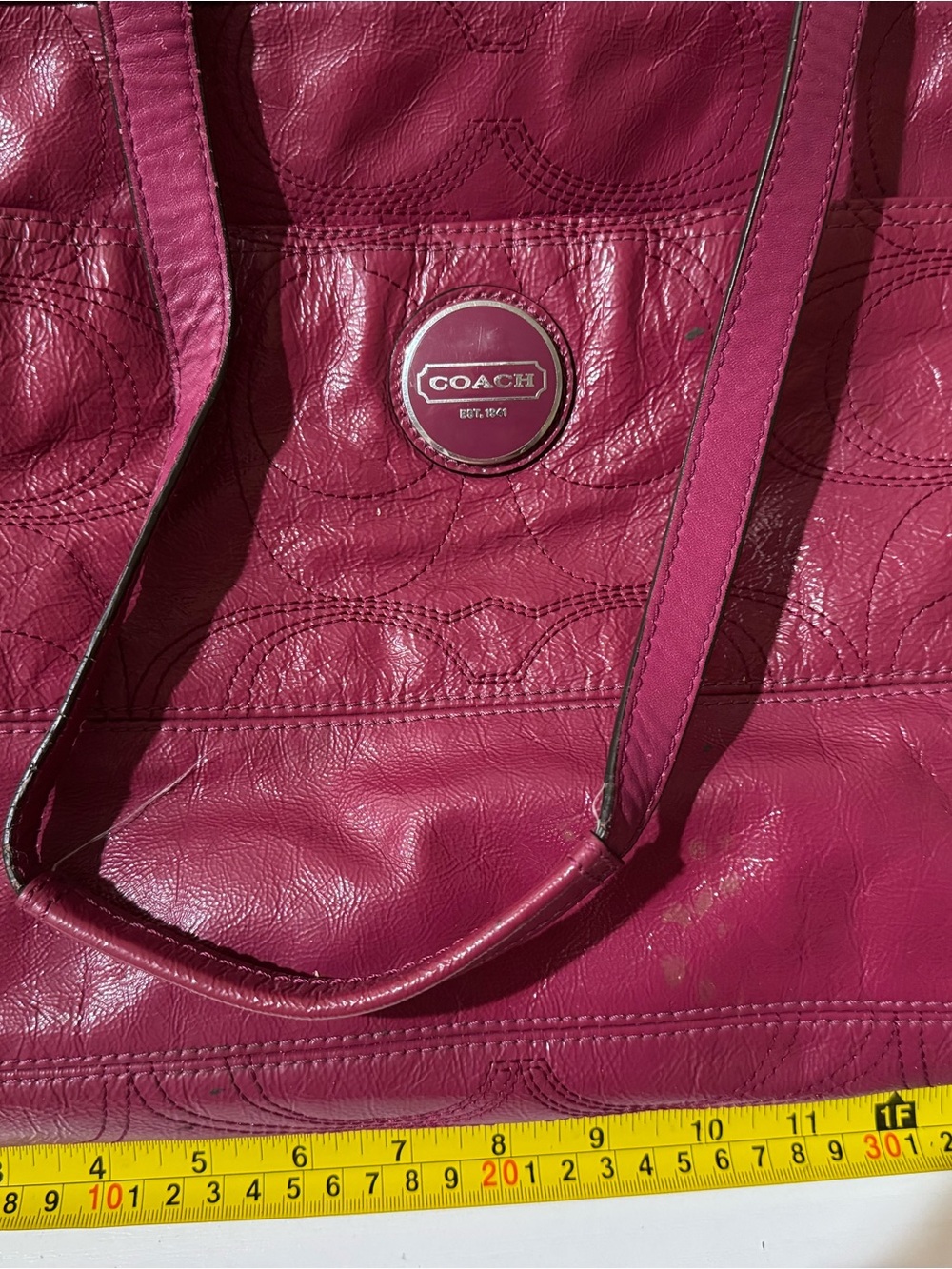 Coach Signature Leather Tote in Deep Raspberry - Picture 12 of 16